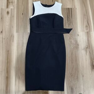 Milly Black and White Sleeveless Midi Sheath Dress